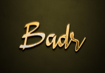 Old gold text effect of name Badr with 3D glossy style Mockup.