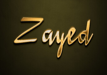 Old gold text effect of name Zayed with 3D glossy style Mockup.