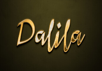 Old gold text effect of name Dalila with 3D glossy style Mockup.