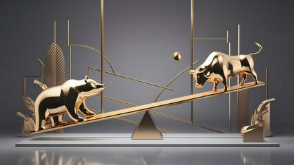 Bull and Bear Stock Market Financial Scale Investment Trends