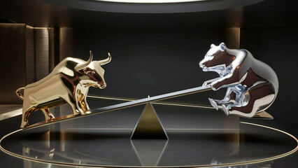 Bull and Bear Stock Market Financial Scale Investment Trends