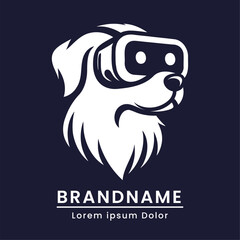Professional dog logo with VR glasses, sleek pet technology icon, modern vector design