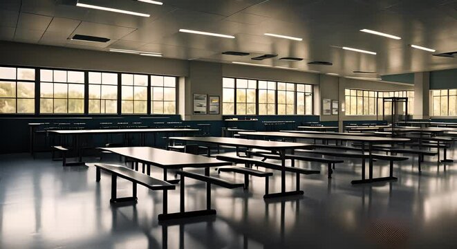 School dining room. Institute canteen.