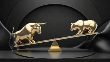 Bull and Bear Stock Market Financial Scale Investment Trends