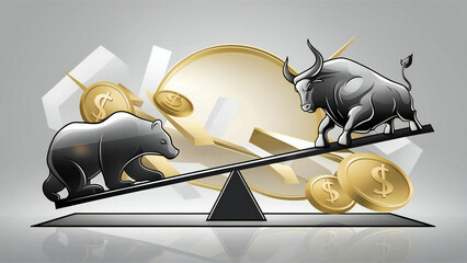 Bull and Bear Stock Market Financial Scale Investment Trends