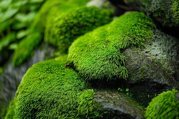 Gorgeous green macro and close-up moss on the floor. Gorgeous moss backdrop for a wallpaper.