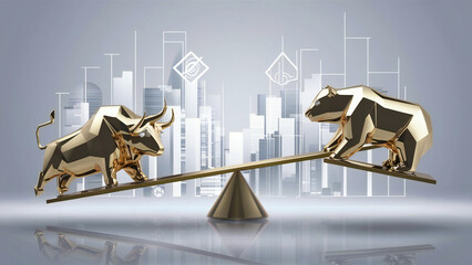 Bull and Bear Stock Market Financial Scale Investment Trends
