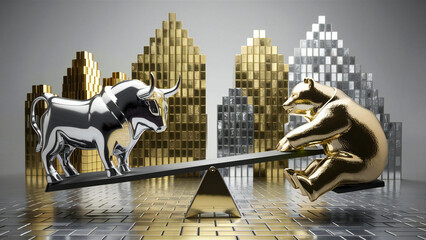 Bull and Bear Stock Market Financial Scale Investment Trends