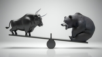 Bull and Bear Stock Market Financial Scale Investment Trends