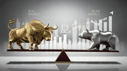 Bull and Bear Stock Market Financial Scale Investment Trends
