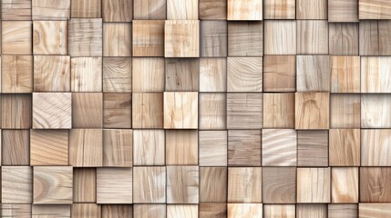 A seamless pattern of wooden squares, each with its own unique grain and texture, arranged in an aesthetically pleasing composition for wall decoration. SEAMLESS PATTERN