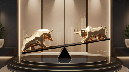 Bull and Bear Stock Market Financial Scale Investment Trends