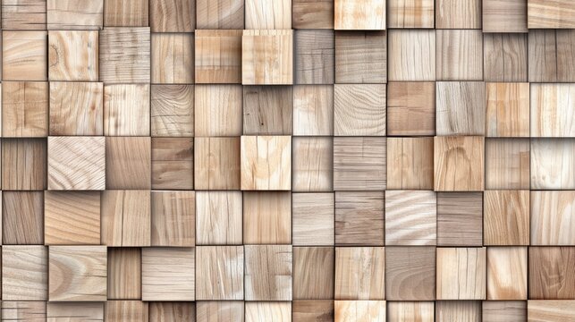 A seamless pattern of wooden squares, each with its own unique grain and texture, arranged in an aesthetically pleasing composition for wall decoration. SEAMLESS PATTERN