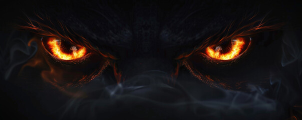 Halloween background with eerie, glowing eyes peering out from the darkness.