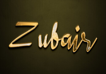 Old gold text effect of name Zubair with 3D glossy style Mockup.
