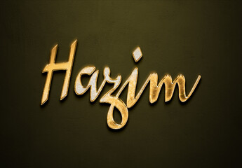 Old gold text effect of name Hazim with 3D glossy style Mockup.