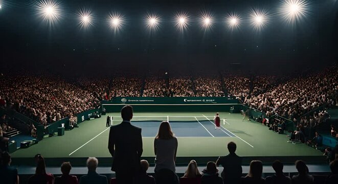 Audience watching a tennis match.