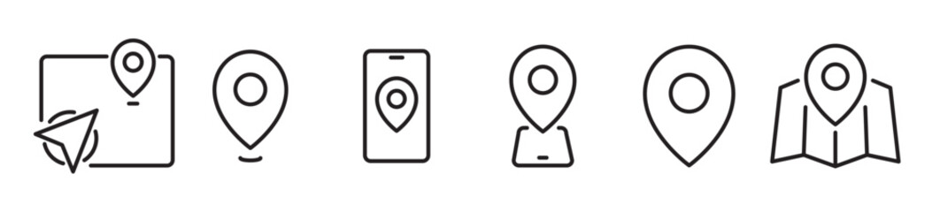 location outline icon set includes thin line location, location, icons for report, Map location and navigation thin line icon collection. Vector illustration in transparent background. Eps10
