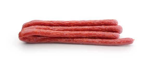 Smoked sausages isolated on white.
