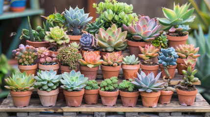 Charming Indoor Garden Display Succulent Array in Clay Pots