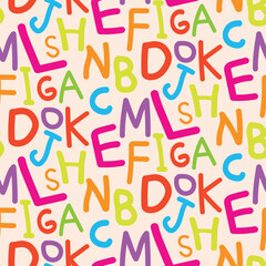 Colorful Hand drawn alphabet seamless pattern. For notebooks, back to school backgrounds and fabric