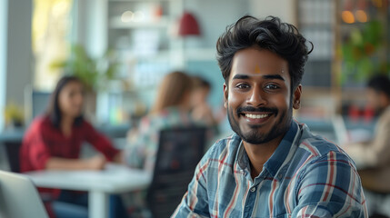 Naklejka premium Man sitting in front of laptop computer