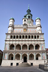 Fototapeta premium The facade with stone arcades of the historic Renaissance town hall in Poznan