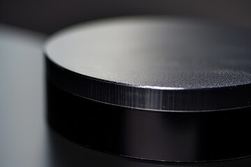 A detailed shot of a shiny hockey puck with a smooth finish.