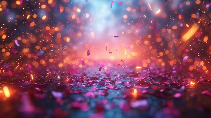 Fototapeta premium confetti and streamers flying in the air, red and blue lights. 