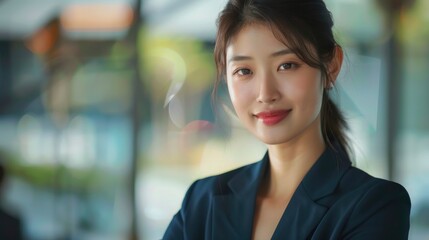 Obraz premium A Portrait Of An Attractive Young Asian Businesswoman Manager, Smiling Charmingly