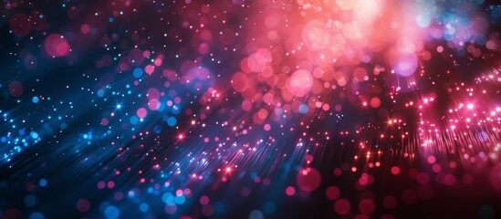 Abstract bokeh lights in red and blue on dark background. Party and celebration concept Banner with copy space