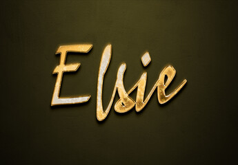 Old gold text effect of name Elsie with 3D glossy style Mockup.