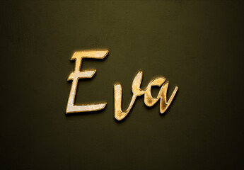 Old gold text effect of name Eva with 3D glossy style Mockup.