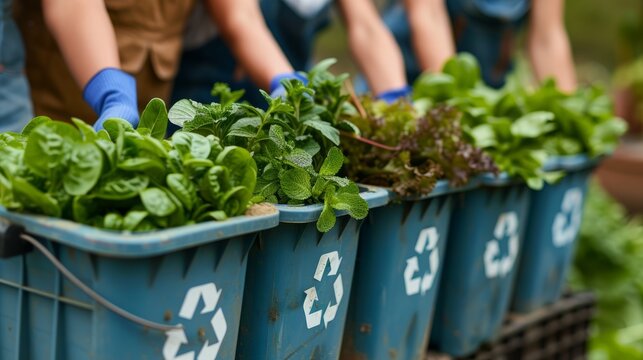Array of Trash Bins Promoting Eco-Friendliness. World Environment Day Concept.