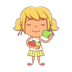 Girl holding different types of apples