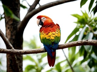 Obraz premium A colorful macaw parrot sitting on a branch