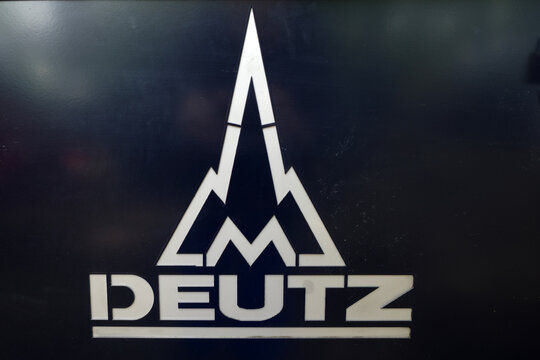 Itterbeck, Germany - June 16 2024 Logo from an oldtimer tractor: a Deutz.