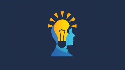 Human icon with a light bulb above their head, innovative, bright yellow and blue tones, vector art, clean lines, symbolizing business ideas and creativity