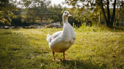 Photoshoot at a Serbian farm with white duck outdoors on grass June 5 2021