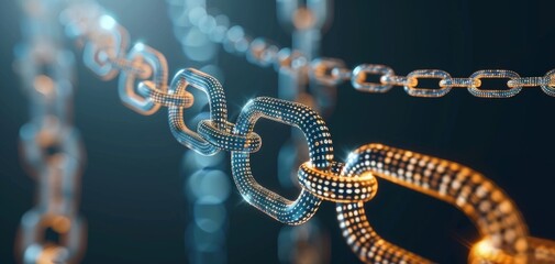 A chain of links with a blue and gold color