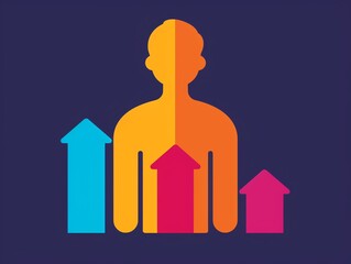 Abstract illustration of a human figure with three colorful arrows symbolizing growth and progress against a dark background.