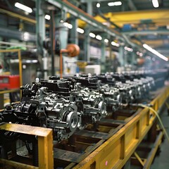 Fototapeta premium High-Precision Engine Manufacturing on Automated Production Line in Car Factory