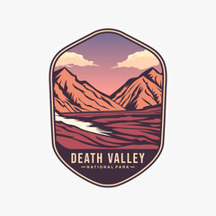 Death Valley National park logo patch badge illustration, abstract rainbow mountains vector design