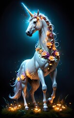 Magical Unicorn Adorned with Flowers