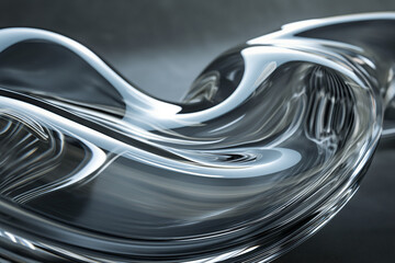 Abstract glass water shiny metallic equipment on a silver background