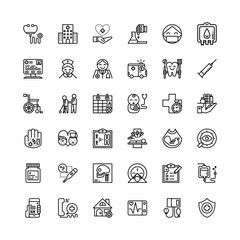 Thin Line Icons Vector Set, flat design medicine symbols.