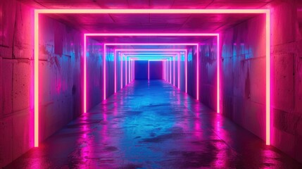 Neon lights shining in a dim space with room for text and artistic design