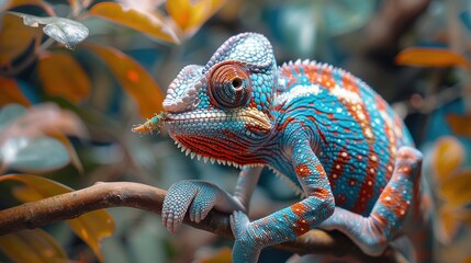 A Vibrant Chameleon Perched on a Branch