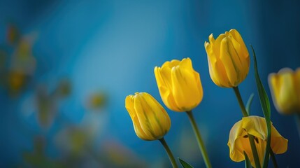 Yellow tulips against a classic blue backdrop