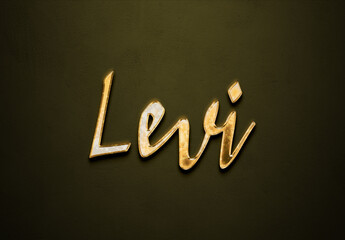 Old gold text effect of name Levi with 3D glossy style Mockup.